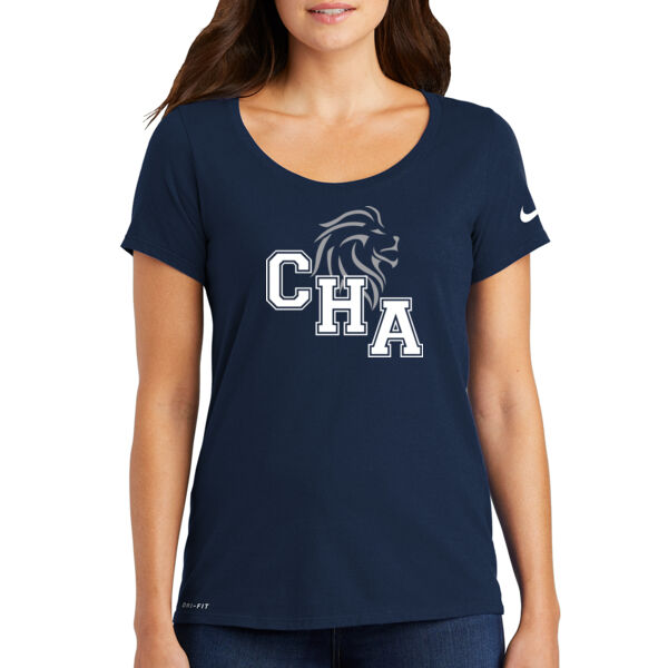 Nike Ladies Dri-FIT Cotton/Poly Scoop Neck Tee - Printed Logo Thumbnail